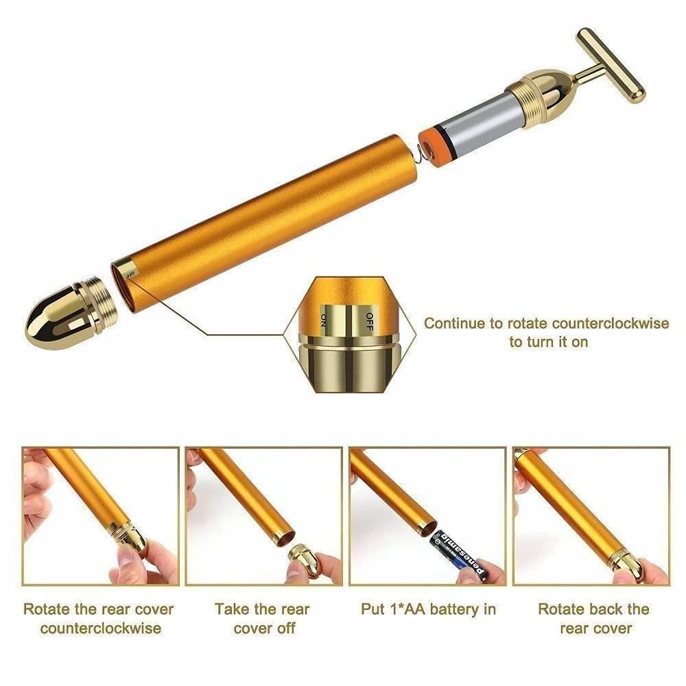 24K Golden Energy Beauty Electric Facial Massage Roller Bar